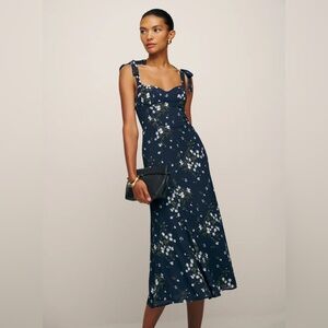 Reformation NWT Navy Floral Midi Dress SIZE 0 Sleeveless
